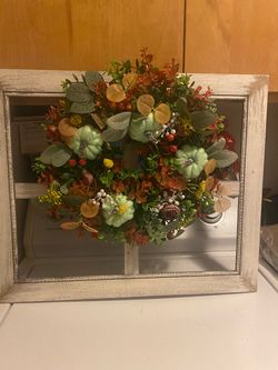 Wreath in a Wood Window Frame Wall Decor