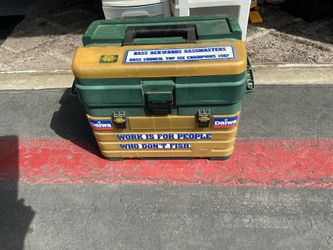 This is a large tackle box with lots of bass equipment