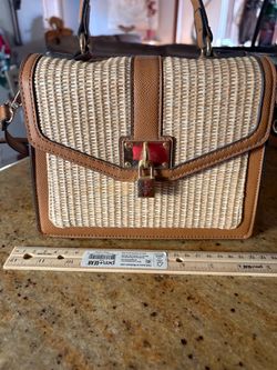 Wicker and Leather Crossbody Handbag with Lock