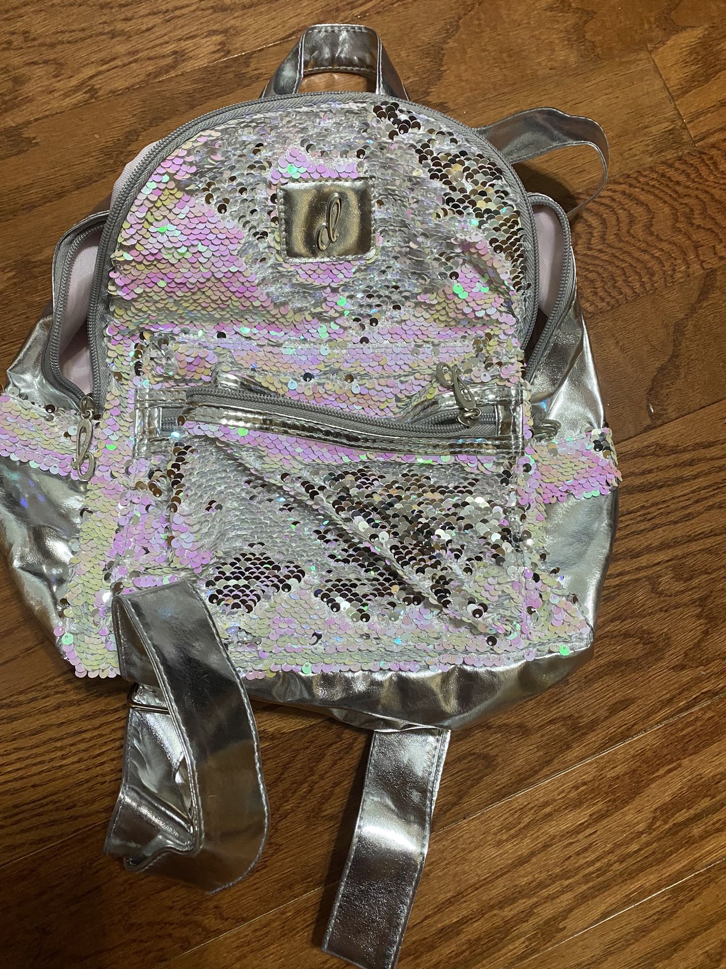 Pink Silver Girls Backpack Glitter Bag
