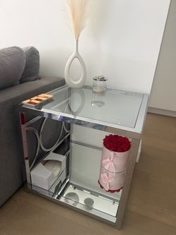 Silver & Glass Mirrored Side Table / End Table