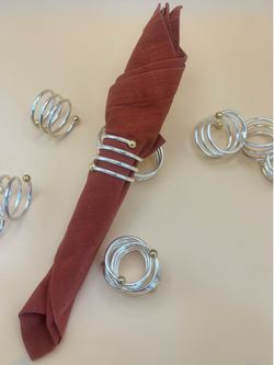 Set of 12 Pretty Table Napkin Holders, silver and gold balls at end
