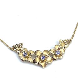 14Kt Yellow Gold 16” Island Flowers Tanzanite  Necklace 3.00g I-2041
