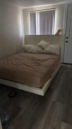 Eggshell Wood Bed Frame with Headboard