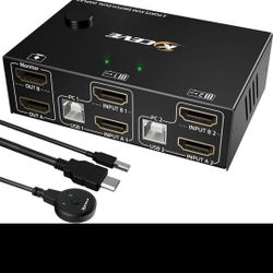 Only Dual Monitor KVM Switch HDMI 2 Port 4K@60Hz,MLEEDA USB HDMI Extended Display Switcher for 2 Computers Share 2 Monitors and 4 USB 2.0 Hub,Desktop 