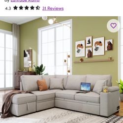 L Shaped Sleeper Sectional With Detached Ottoman And Charge Ports