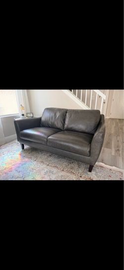 Gray Leather Loveseat and Sofa