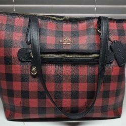 Red And Black Buffalo Plaid Authentic Coach Purse