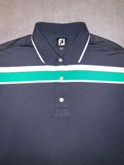 FootJoy Polo Mens Large Polo Shirt Golf Navy Blue Green White Stripe CCCC Logo ⛳