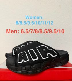 Nike uptempo unisex slides, black, new