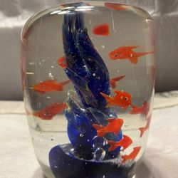 Glass Tropieal Fish Aquarium Heavy Paperweight H 5.5”