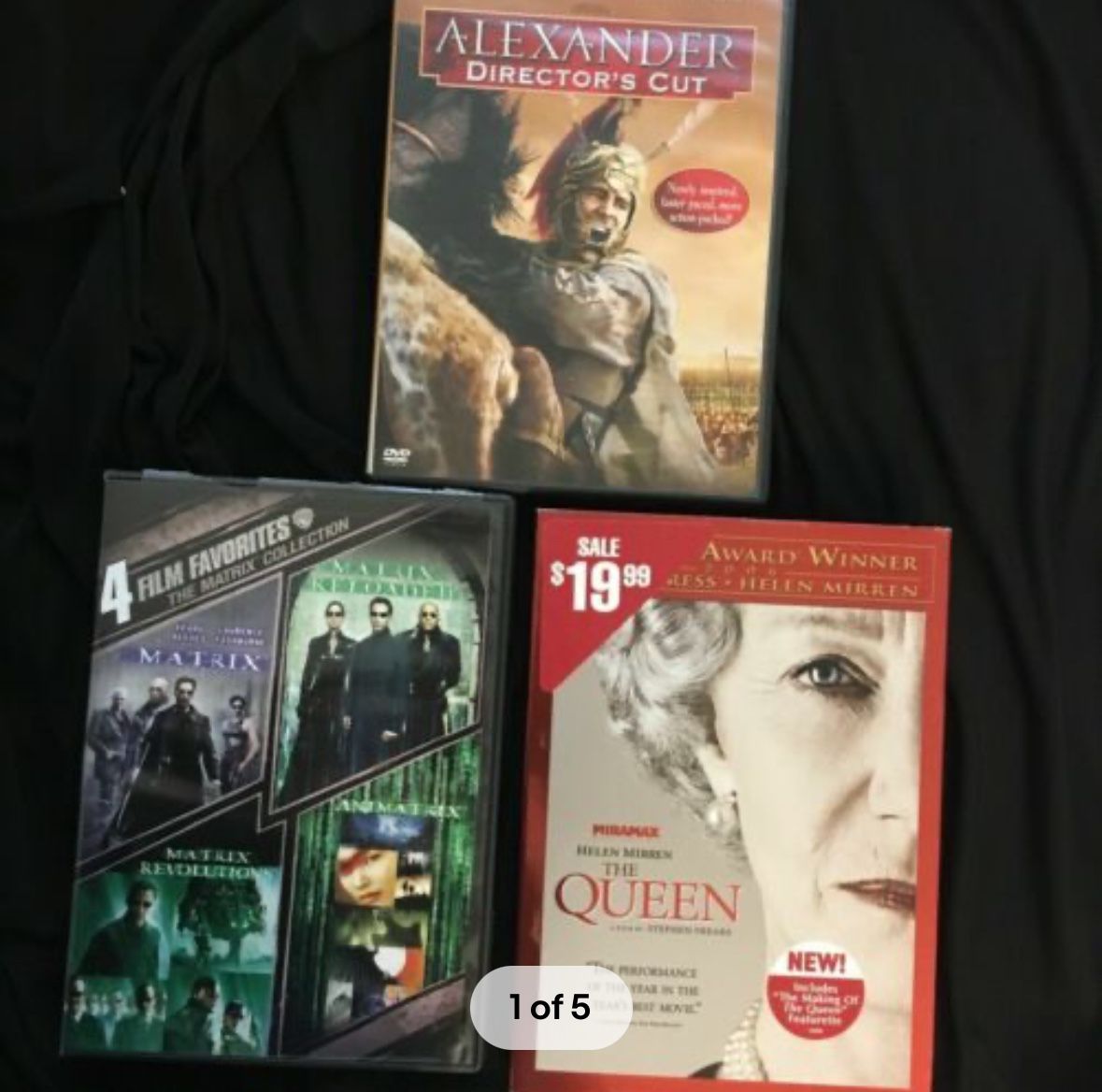 6 MOVIES on 3 DVDS. Alexander, The Matrix Collection and The Queen. New & used