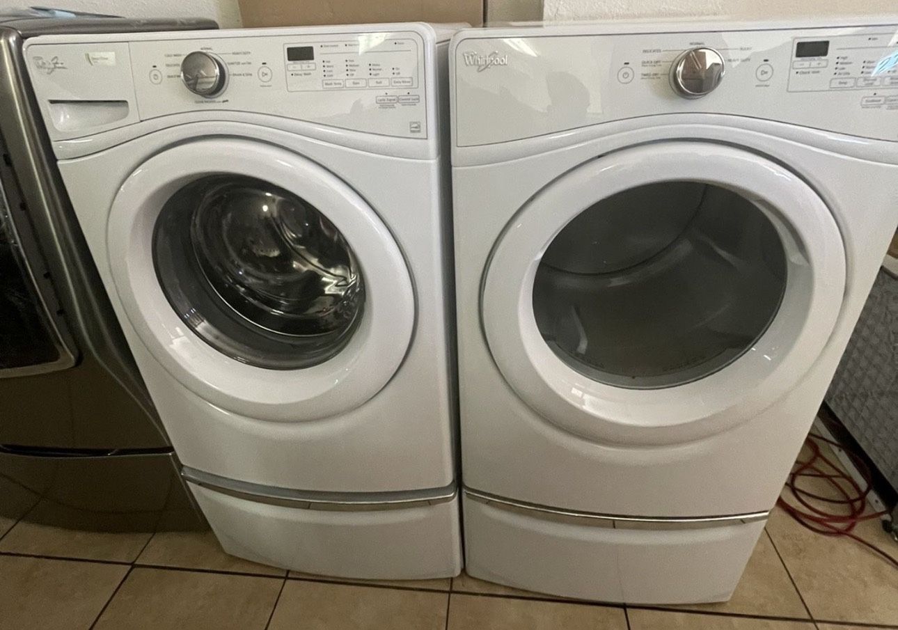 WHIRLPOOL DUET FRONT LOAD WASHER AND DRYER SET with PEDESTALS 👍👍 DELIVERED & INSTALLED 