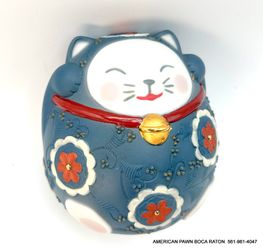Lladró Maneki Neko II (Blue/ Azul) Porcelain Figurine Lucky Cat 