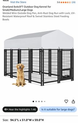 8x4x5FT Outdoor Dog Kennel for Small/Medium/Large Dogs Welded Wire Outside Dog Pen, Anti-Rust Dog Run with Lock, UV-Resistant Waterproof Roof & Swivel