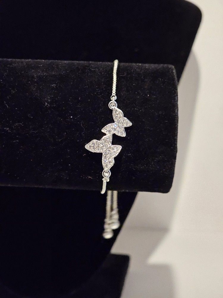 New Silver Double Butterfly Bracelet