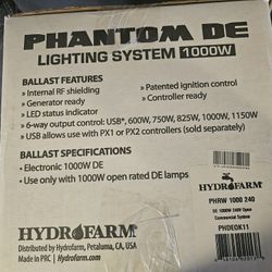 Hydrofarm Phantom DE Commercial Lighting System 1000W Brand New Growing Lights