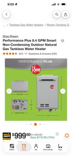 Rheem Performance Plus 8.4 GPM Tankless Water Heater