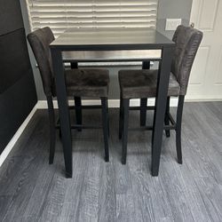 Black High Top Bar Set w/ 2 Chairs Dark Gray Stainless Steel M