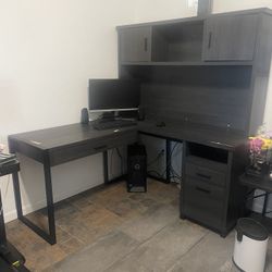 L-Shape Corner Desk, Charcoal (Office Depot)