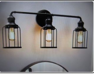 Cedar Hill 24 in. 3-Light Black Industrial Vanity with Metal Cage Wall Sconce