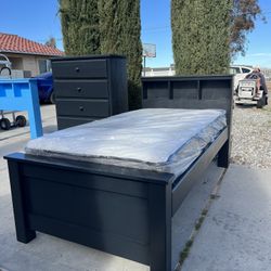 Twin Solid Wood Bed W/ Mattress & Chest! 