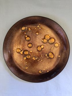 Enameled Copper Bubbly Plate Signed