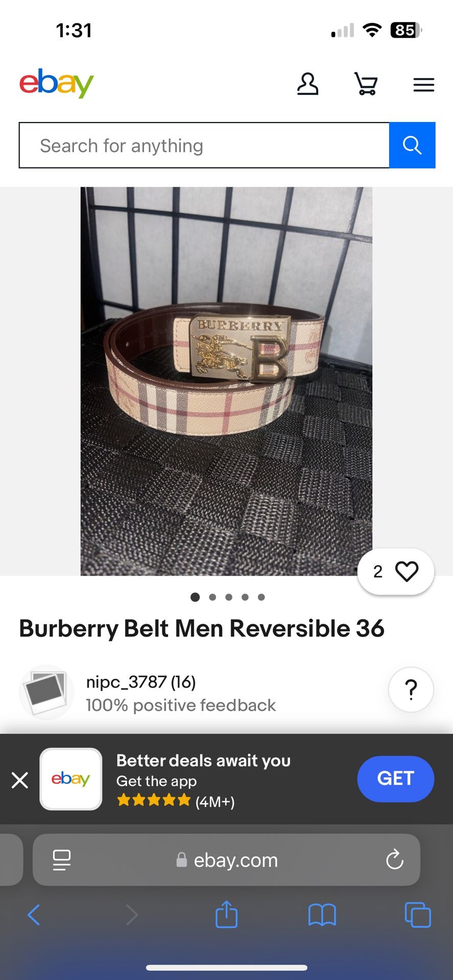 Burberry Belt Size 155