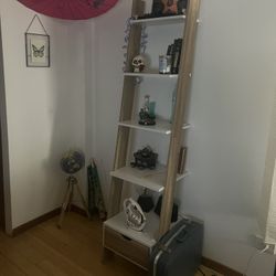 Tall Leaning Bookshelf w/ Drawer