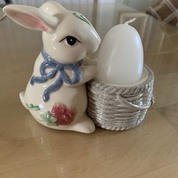 Poppies On Blue Bunny Candle Holder - New