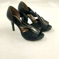 Coach and Four Italy Designer black zip up heels stiletto size Women 7.5