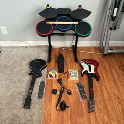 Guitar hero set for PS3, PS4, PS5 , 2 guitars, drums, 2 games, mic, 3 dongles, Tested Works