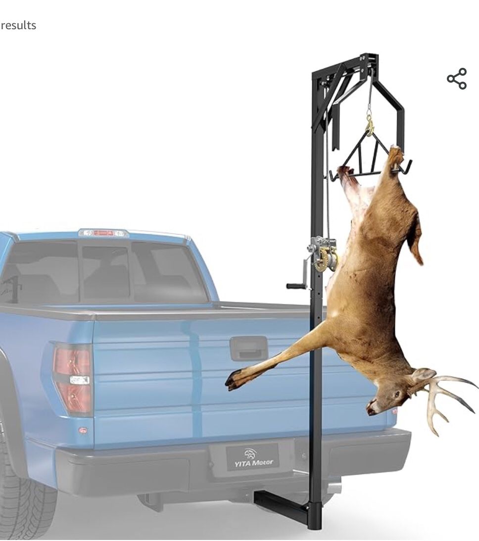 NEW, 2" Hitch Mounted Deer Hoist, 500 lbs Capacity Adjustable Truck Hitch Game Hunting Deer Hoist with 360 Degree Winch Lift and Gambrel Set