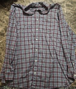 Sonoma Men's LS Button Down Shirt Gray Blue Red Plaid Cotton Poly Spandex 2xb