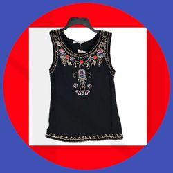 Boston Proper New w Tags Black Embellished Beads/Sequins Tank Top Wm XS