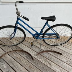 Blue female metal triumph bike cycle co ltd Nottingham England bicycle fender project transport 