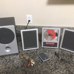 Brookstone CD/Tuner/Aux Stereo With Sub Woofer And Remote