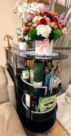 Modern Tempered Black Glass Bar Cart