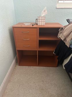 Wood Bookcase with Drawers and Open Shelves