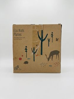 NEW Elk & Friends Kids Porcelain Divided Plates 4-Pack w/ Silicone Sleeves