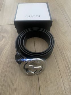 Gucci Signature Embossed Belt, Black Leather, Silver Buckle