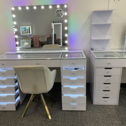 Vanity Set (Table And Mirror) Available in Different Styles And Colors White, Pink, Black Read Description For More Information