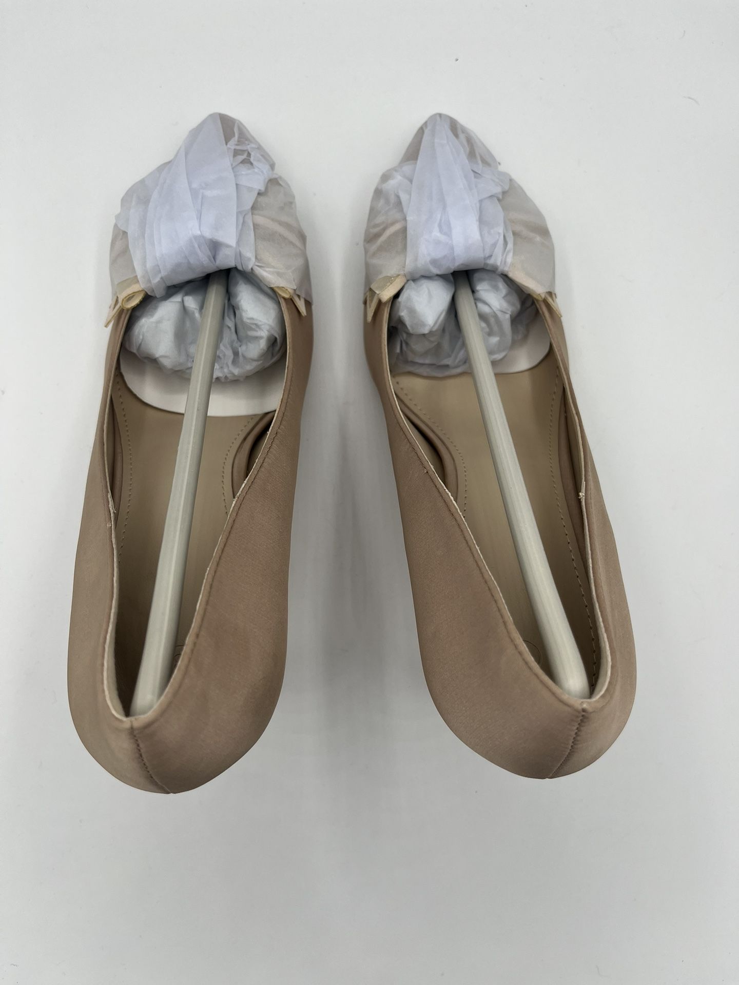 Coutgo Women's Pointed Toe Stiletto Satin Shoes Khaki Color Size 8