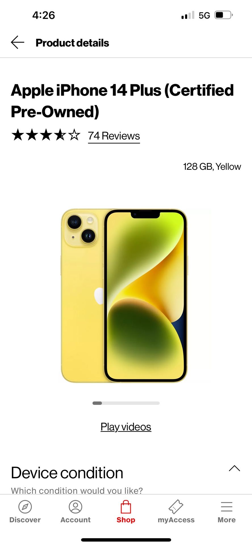 I Phone 14 Plus Yellow