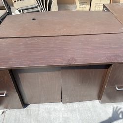 Wooden Desk W/ Filing Cabinets