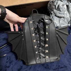 Goth Bat Lace Up Backpack, Dollskill, Black