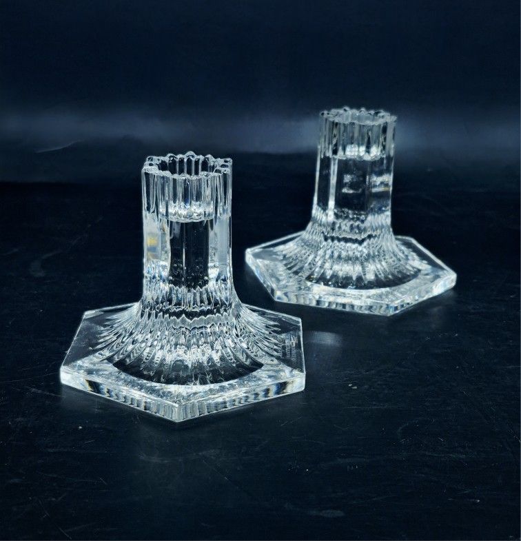 Tiffany & Co Crystal Art Glass Candlestick Holders