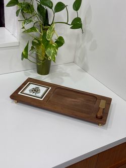 Vintage Georges Briard Cheese Serving Board Wood With Knife Woodland Signed