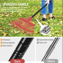 Rastrillo de hojas de jardín con mango de acero largo ajustable de 62 pulgadas, 25 dientes de metal de 18.1 pulgadas de ancho rastrillo de jardín para