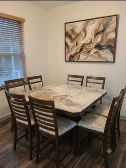 Marble Top Dining Table with 8 Chairs